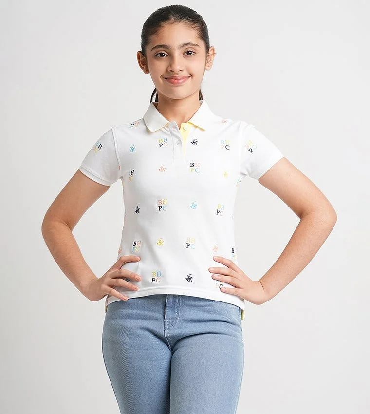 Logo All Over Embroidered Short Sleeves Polo T-Shirt